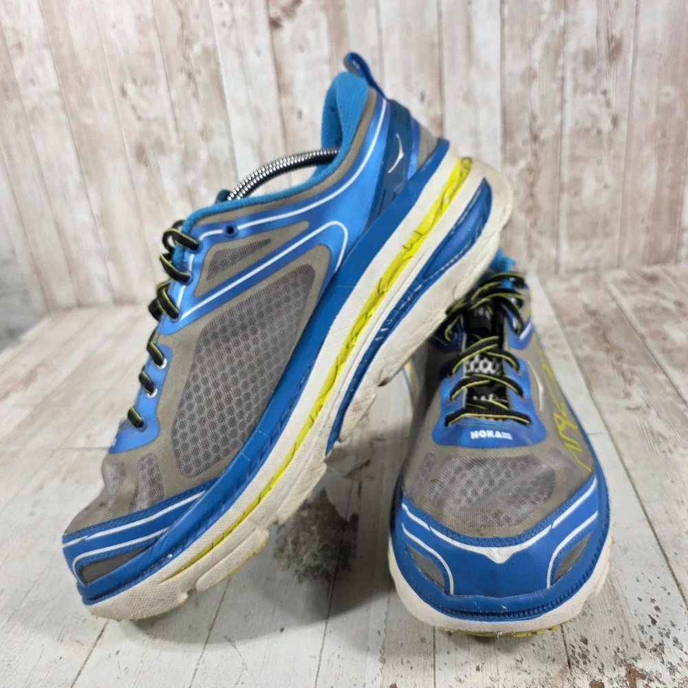 Hoka One One Bondi 3 Mens 12 Blue Grey Yellow Running Shoes 30609 029 BBHC